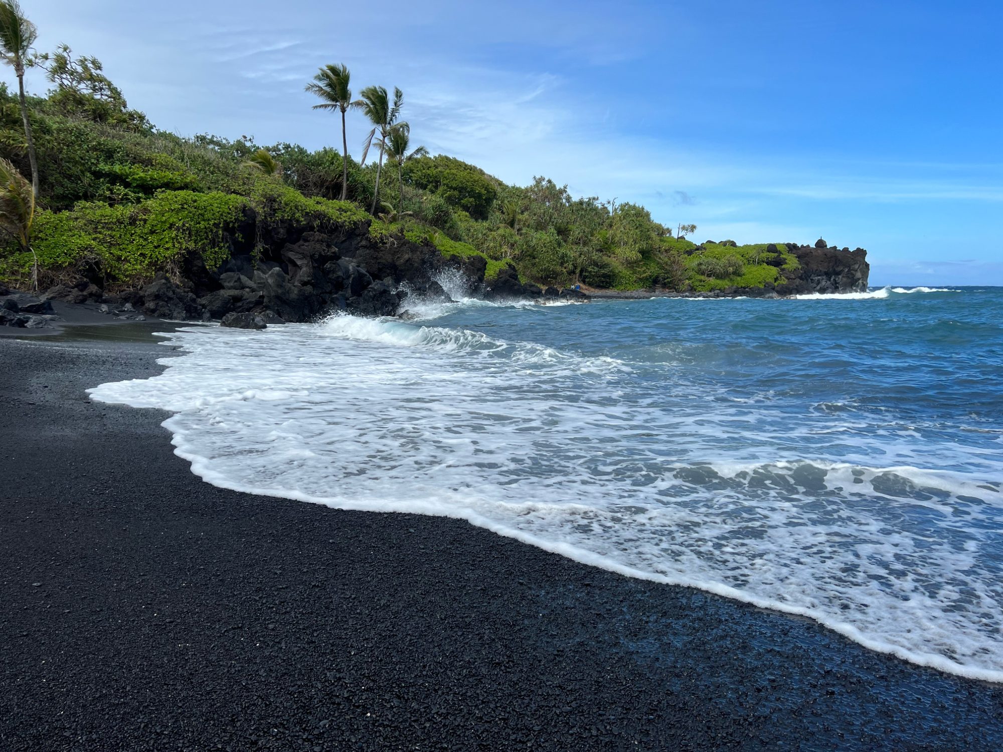 The jet-black volcanic sand beach at Waiʻanapanapa State Park
