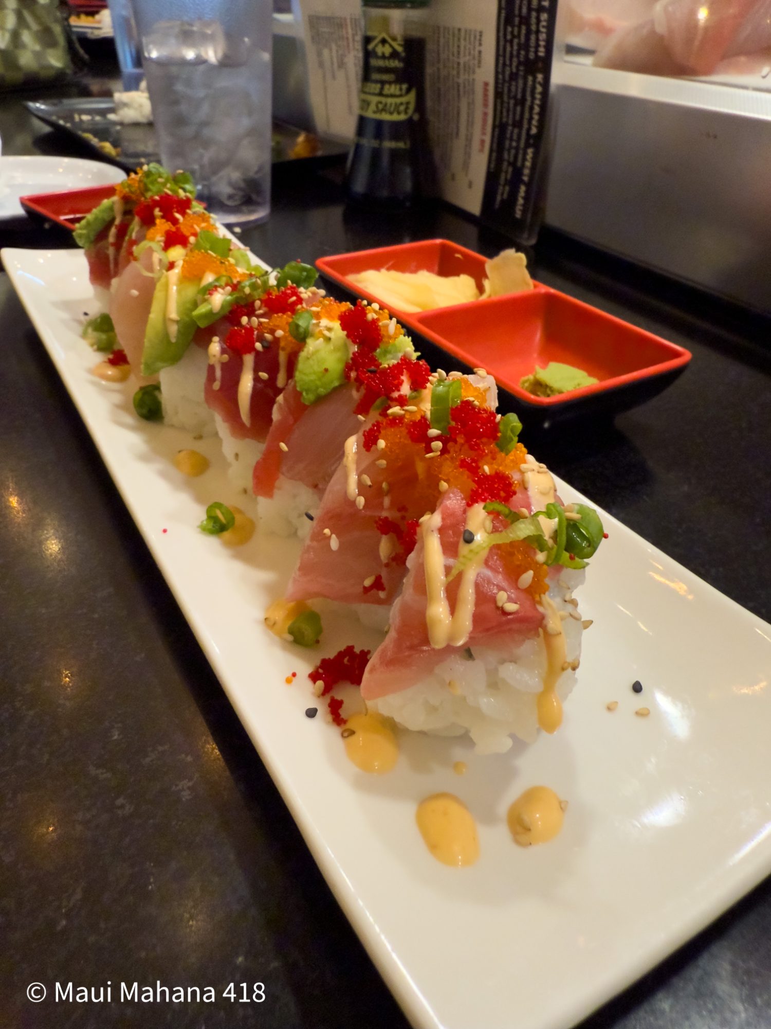 A specialty seared-tuna sushi roll at Miso Phat Sushi